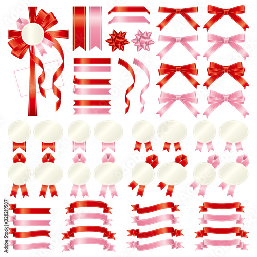 赤とピンクのリボンのバリエーションセット　グラデーション