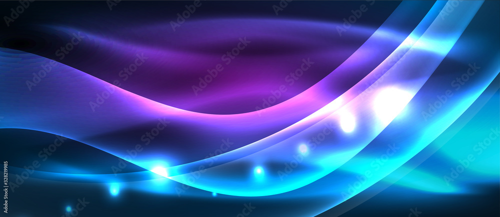 Naklejka premium Abstract background. Shiny design neon waves with light effects, techno trendy design. Vector Illustration For Wallpaper, Banner, Background, Card, Book Illustration, landing page
