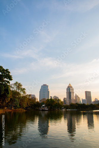 Cityscape at Lumpini park, Bangkok, Thailand