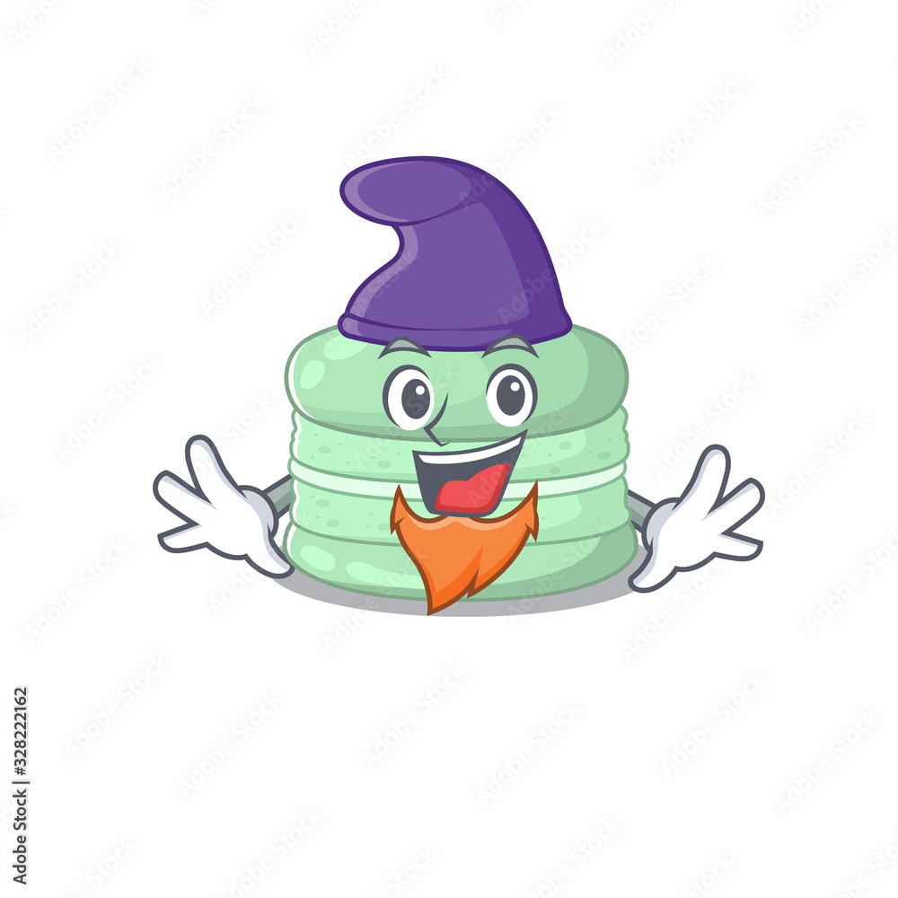 Fototapeta premium cartoon mascot of funny pistachio macaron dressed as an Elf