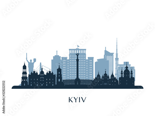 Kyiv skyline  monochrome silhouette. Vector illustration.