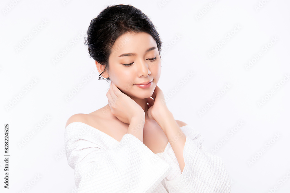 Portrait beautiful young asian woman clean fresh bare skin concept. Asian girl beauty face skincare and health wellness, Facial treatment, Perfect skin, Natural makeup, on white background, Portrait beautiful young asian woman clean fresh bare skin concept. Asian girl beauty face skincare and health wellness, Facial treatment, Perfect skin, Natural makeup, on white background,