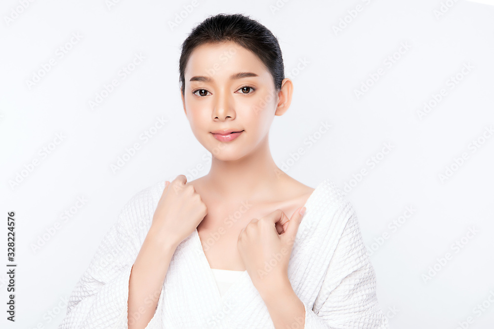 Portrait beautiful young asian woman clean fresh bare skin concept. Asian girl beauty face skincare and health wellness, Facial treatment, Perfect skin, Natural makeup, on white background, Portrait beautiful young asian woman clean fresh bare skin concept. Asian girl beauty face skincare and health wellness, Facial treatment, Perfect skin, Natural makeup, on white background,