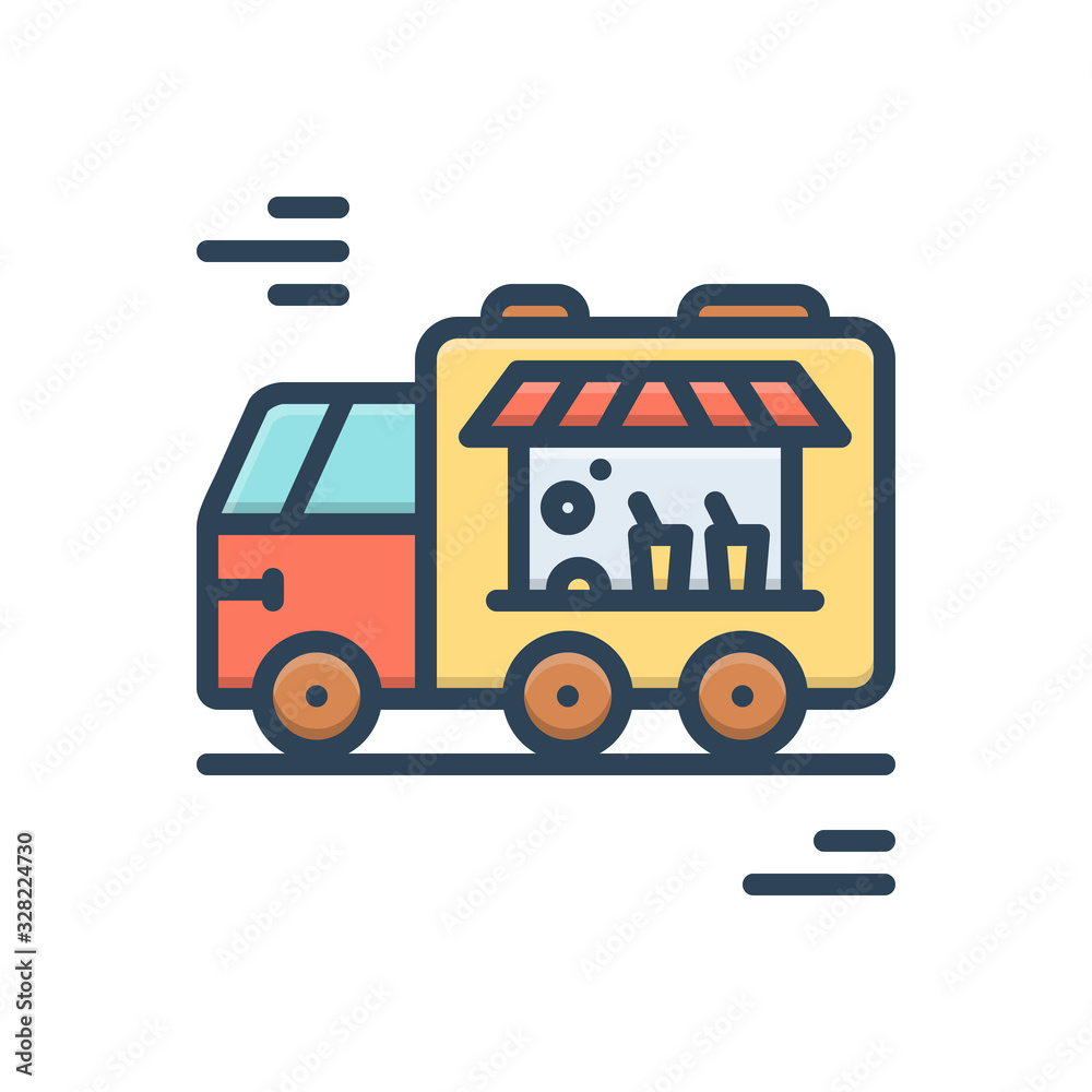 Naklejka premium Color illustration icon for food truck