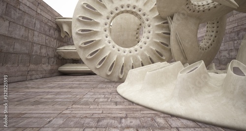 Architectural background. Abstract concrete interior with smooth discs. 3D illustration and rendering.