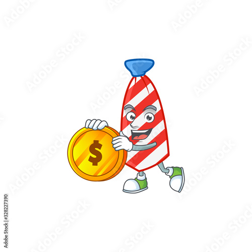 an elegant USA stripes tie mascot cartoon design with gold coin photo