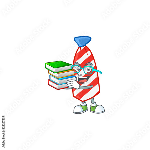A brainy clever cartoon character of USA stripes tie studying with some books