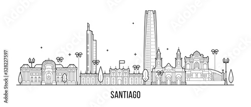 Santiago skyline Chile city buildings vector line photo