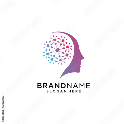 Head Tech logo, colorful Head logo concept vector, Head digital Technology Logo template designs vector illustration, Brain tech logo vector.