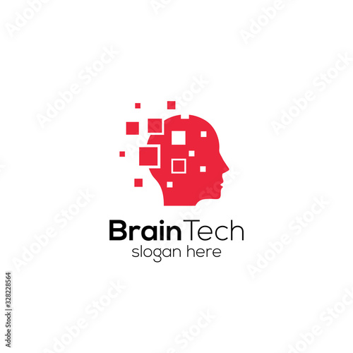 Head Tech logo, colorful Head logo concept vector, Head digital Technology Logo template designs vector illustration, Brain tech logo vector.
