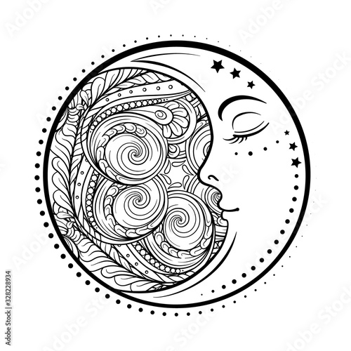 Ethnic cresent moon motif. Antistress coloring page