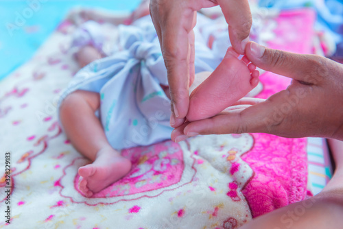 Close-up of the feet of an 5-month old baby