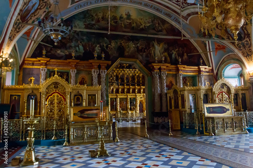 Interior of St. Sergius refectory church of Trinity Lavra of St. Sergius in Sergiev Posad  Russia
