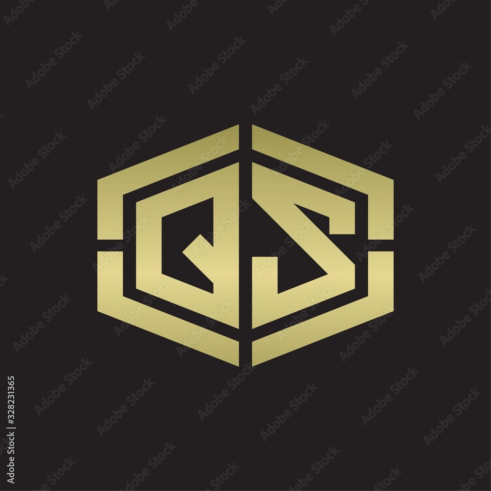QS Logo monogram with hexagon shape and piece line rounded design tamplate on gold colors QS Logo monogram with hexagon shape and piece line rounded design tamplate on gold colors