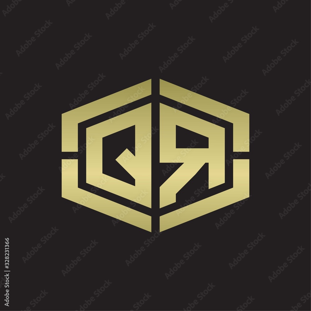 QR Logo monogram with hexagon shape and piece line rounded design tamplate on gold colors QR Logo monogram with hexagon shape and piece line rounded design tamplate on gold colors