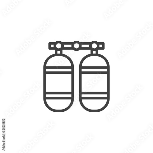 Oxygen Cylinder line icon. linear style sign for mobile concept and web design. Oxygen tank outline vector icon. Diving symbol, logo illustration. Vector graphics