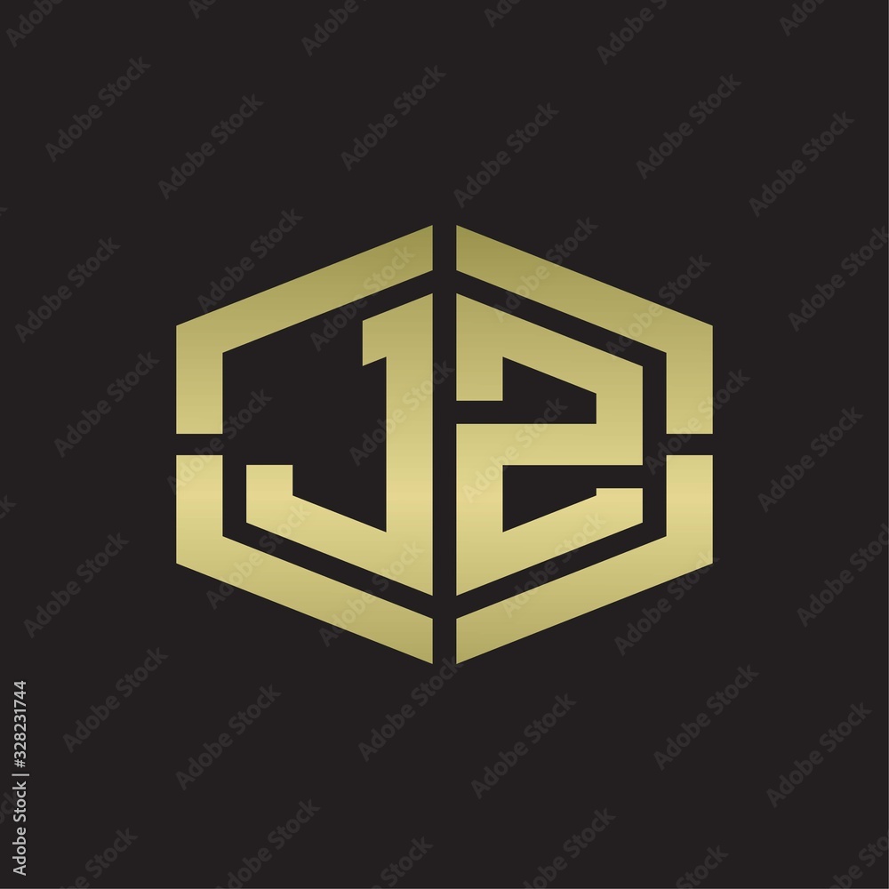 JZ Logo monogram with hexagon shape and piece line rounded design tamplate on gold colors JZ Logo monogram with hexagon shape and piece line rounded design tamplate on gold colors