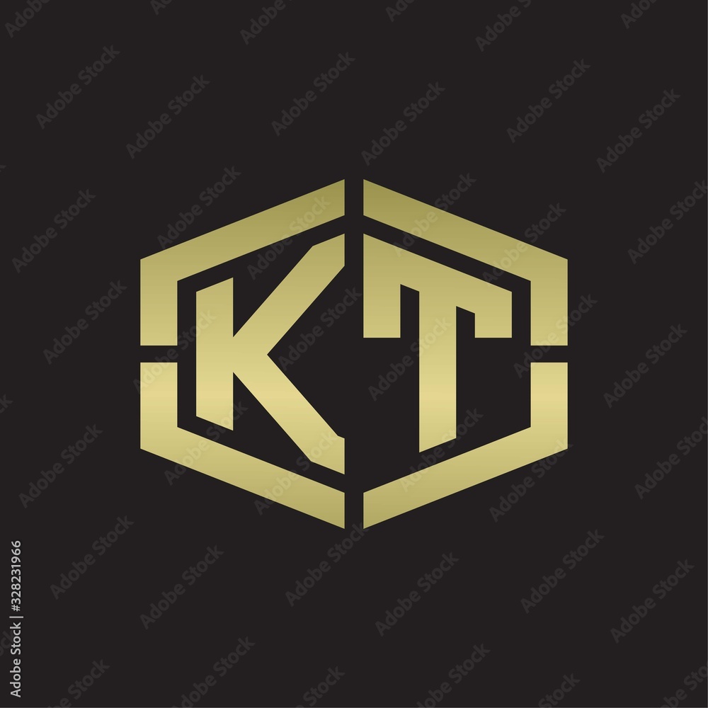 KT Logo monogram with hexagon shape and piece line rounded design tamplate on gold colors KT Logo monogram with hexagon shape and piece line rounded design tamplate on gold colors