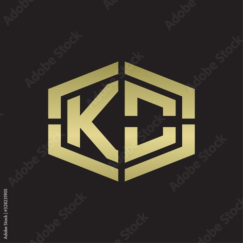 KO Logo monogram with hexagon shape and piece line rounded design tamplate on gold colors