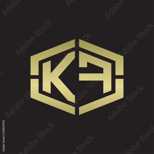 KF Logo monogram with hexagon shape and piece line rounded design tamplate on gold colors