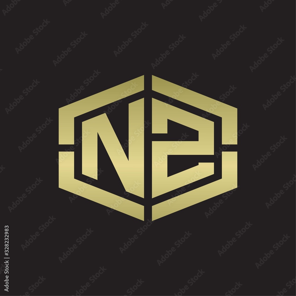 NZ Logo monogram with hexagon shape and piece line rounded design tamplate on gold colors NZ Logo monogram with hexagon shape and piece line rounded design tamplate on gold colors