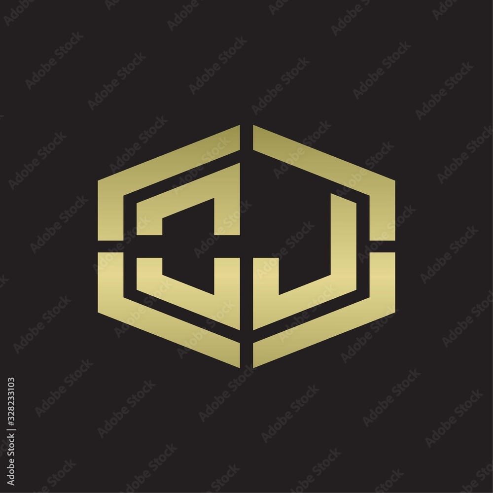 OJ Logo monogram with hexagon shape and piece line rounded design tamplate on gold colors OJ Logo monogram with hexagon shape and piece line rounded design tamplate on gold colors