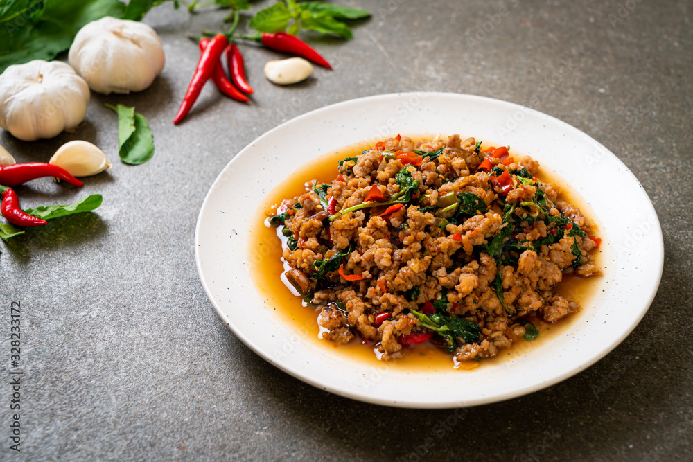 Stir fried Thai basil with minced pork Stir fried Thai basil with minced pork