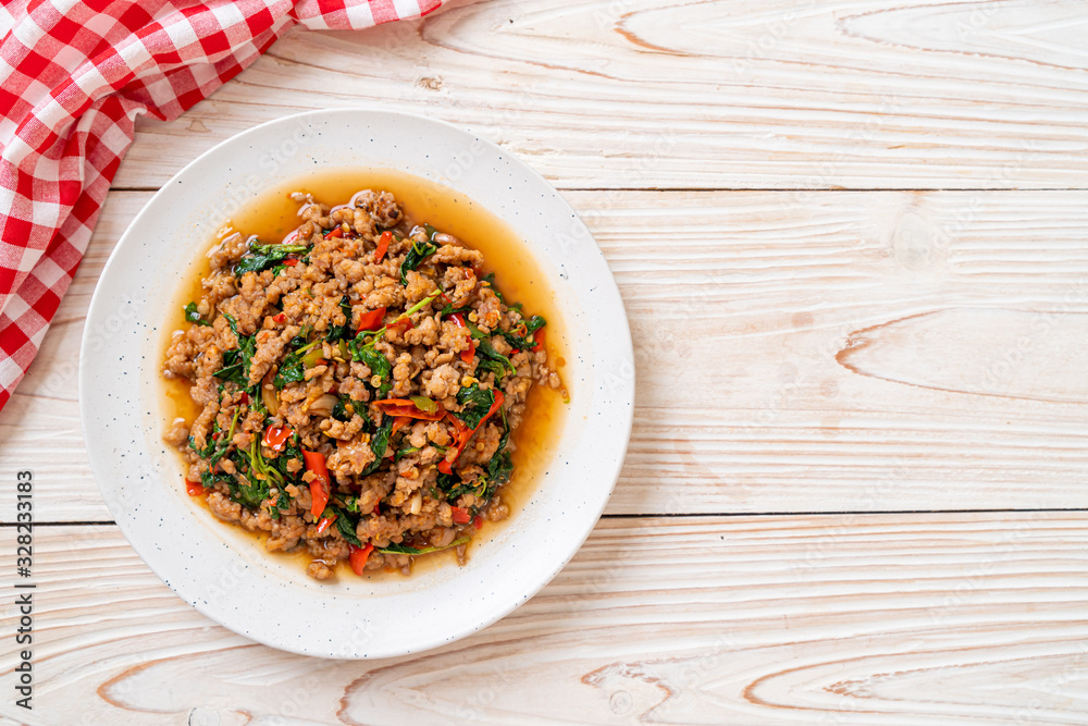 Stir fried Thai basil with minced pork Stir fried Thai basil with minced pork