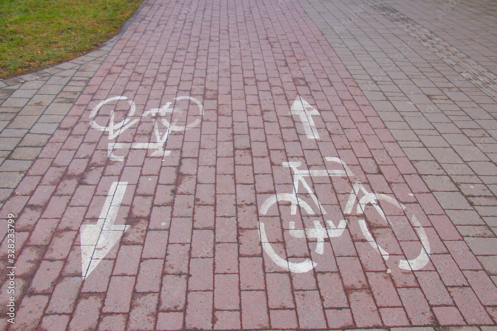 Bicycle path in a big city, for the convenience of cyclists