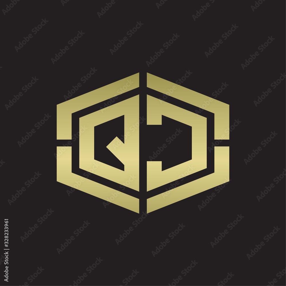 QC Logo monogram with hexagon shape and piece line rounded design tamplate on gold colors QC Logo monogram with hexagon shape and piece line rounded design tamplate on gold colors