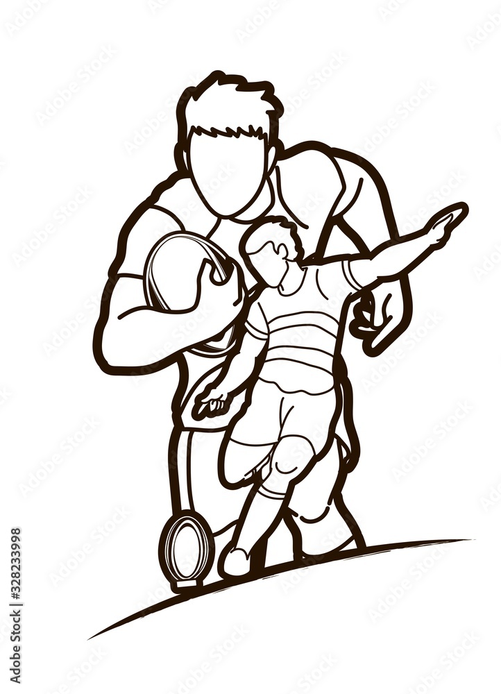 Group of Rugby players action cartoon sport graphic vector. Group of Rugby players action cartoon sport graphic vector.