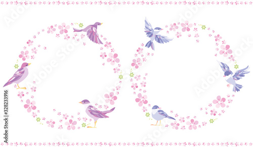 春　桜　小鳥　フレーム　セット