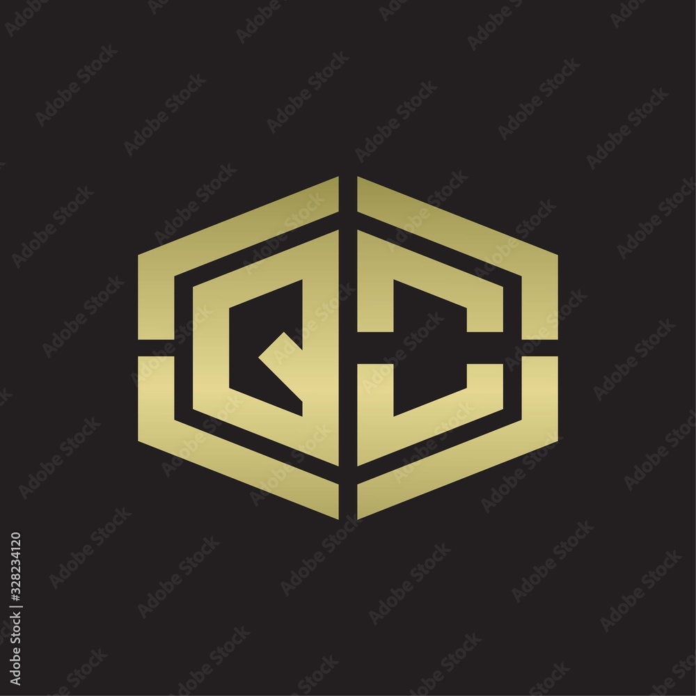 Obraz premium QO Logo monogram with hexagon shape and piece line rounded design tamplate on gold colors