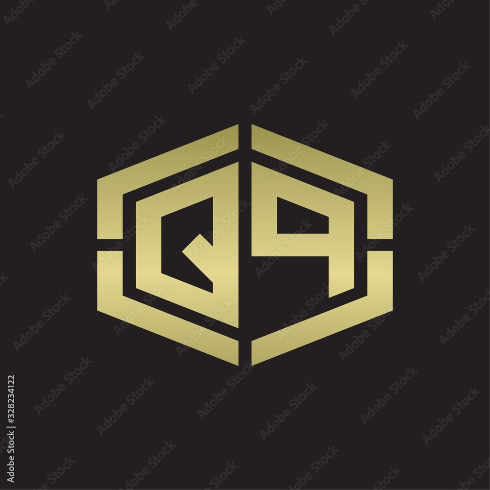 QP Logo monogram with hexagon shape and piece line rounded design tamplate on gold colors QP Logo monogram with hexagon shape and piece line rounded design tamplate on gold colors