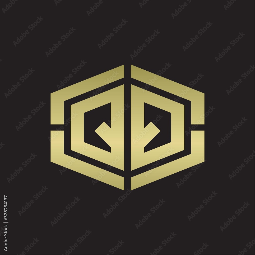 QQ Logo monogram with hexagon shape and piece line rounded design tamplate on gold colors QQ Logo monogram with hexagon shape and piece line rounded design tamplate on gold colors