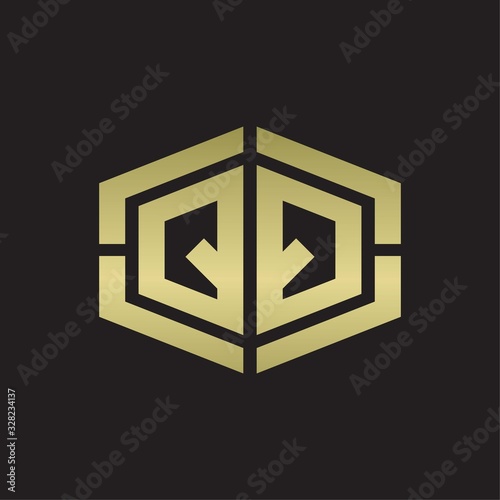 QQ Logo monogram with hexagon shape and piece line rounded design tamplate on gold colors