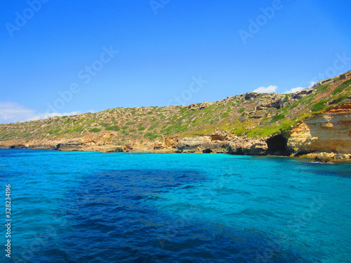 Lovely turquoise water beaches and coastline view on a summer vacation day. Cala Portals Vells, Mallorca, Spain, Balearic Islands © Martin