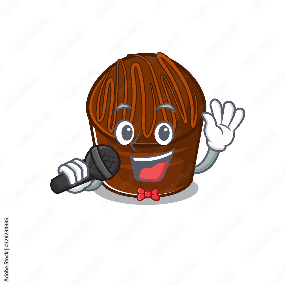 Happy chocolate candy singing on a microphone Happy chocolate candy singing on a microphone
