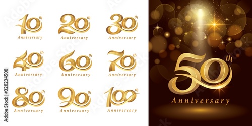 Set of Anniversary logotype design, Elegant Classic Logo, Vintage and retro Serif Number Letters