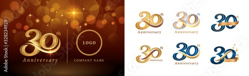 Set of 30th Anniversary logotype design, Thirty years Celebrating Anniversary Logo photo