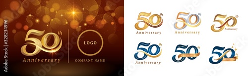 Set of 50th Anniversary logotype design, Fifty years Celebrating Anniversary Logo photo