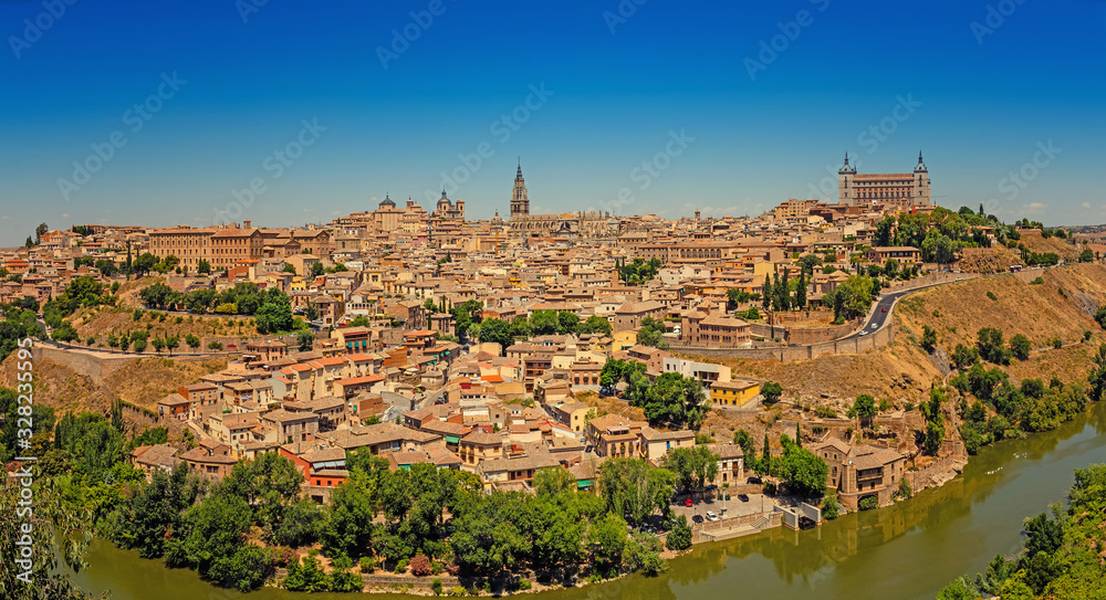 Panorama of the medieval historical city of Toledo, Spain