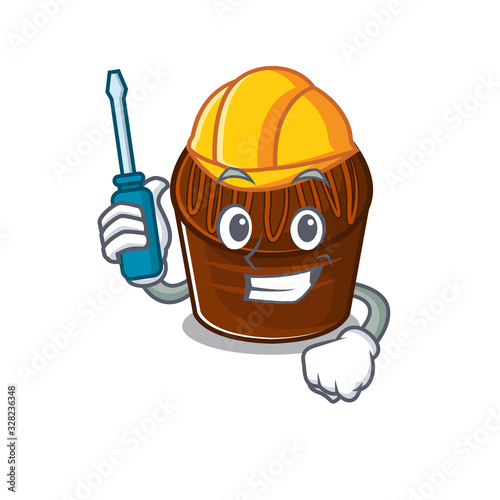 cartoon character style chocolate candy working as an automotive