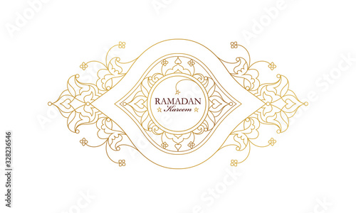 Vector card for Ramadan Kareem greeting. Gold decor for Ramadan month.