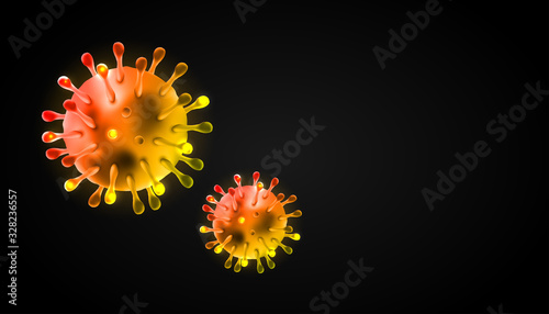 novel Coronavirus 2019-nCov with blank copy space , 3d realistic vector asian flu outbreak and influenza pandemic wuhan virus. microscope. Perfect for banner, background.