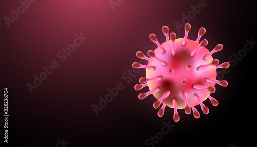 novel Coronavirus 2019-nCov with blank copy space , 3d realistic vector asian flu outbreak and influenza pandemic wuhan virus. microscope. Perfect for banner, background.