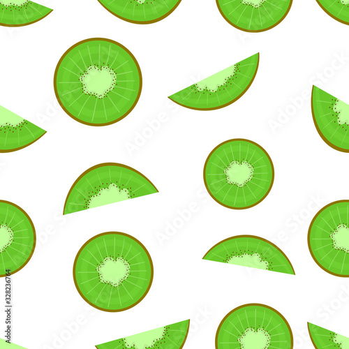 Seamless pattern with the image of slices of kiwi. Flat vector illustration isolated on white background.