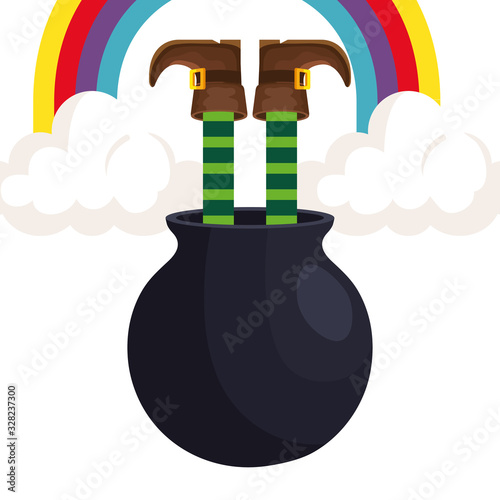 leprechaun legs in cauldron with rainbow design icon