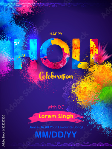illustration of abstract colorful Happy Holi background card design for color festival of India celebration greetings