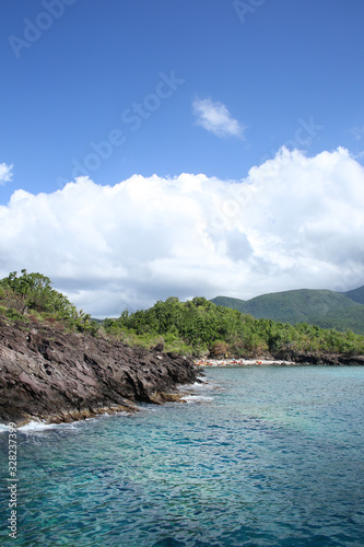 Green mountains on the coastline, Basse Terre, Guadeloupe, French Caribbean. photo